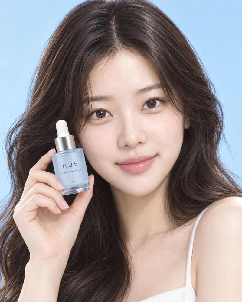 NUE 세럼을 든 모델 M003